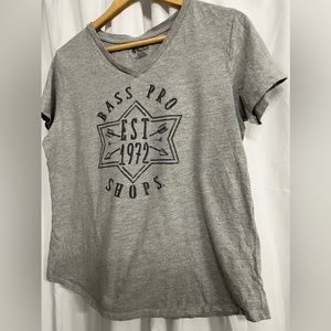 Bass Pro Shops Women's Blouse Large Gray Logo Spell Out Logon